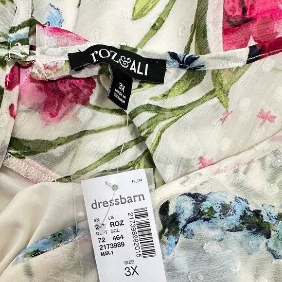 NWT Roz & Ali Womens Short Sleeve Open Shoulder Floral Top Shirt Tunic - Picture 7 of 11